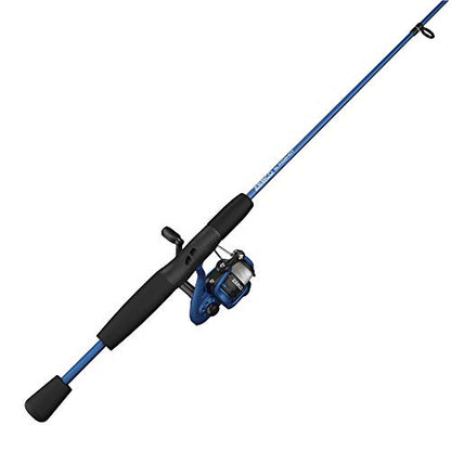 Zebco Slingshot Spinning Reel and Fishing Rod Combo, 2-Piece Medium-Light Durable Fiberglass Rod, Comfortable EVA Handle, Pre-Spooled with 8-Pound Cajun Fishing Line - style: 6'0" Rod - Blue