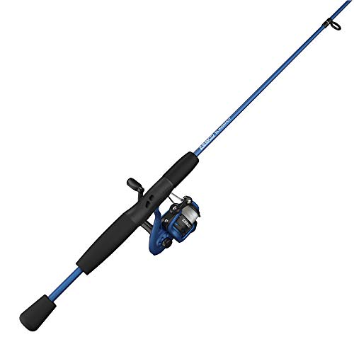 Zebco Slingshot Spinning Reel and Fishing Rod Combo, 2-Piece Medium-Light Durable Fiberglass Rod, Comfortable EVA Handle, Pre-Spooled with 8-Pound Cajun Fishing Line - style: 6'0" Rod - Blue
