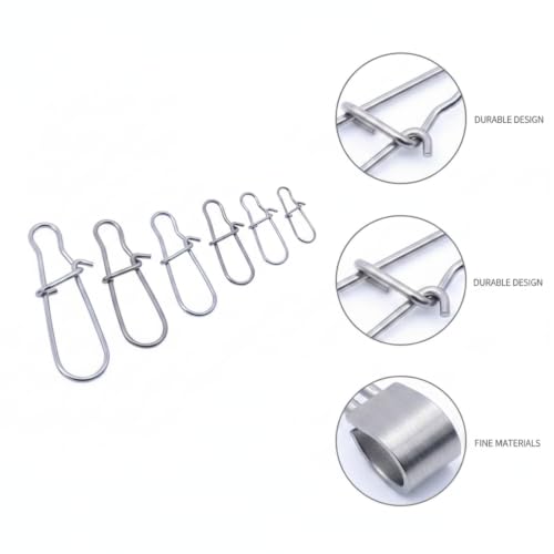 100-Pack Fishing Snap Connectors, Stainless Steel Lure Snaps for Quick Tackle Swapping, Assorted Sizes Saltwater and Freshwater Terminal Tackle Accessories - size: 2.17 x 1.77 x 0.59"