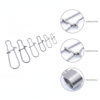 100-Pack Fishing Snap Connectors, Stainless Steel Lure Snaps for Quick Tackle Swapping, Assorted Sizes Saltwater and Freshwater Terminal Tackle Accessories - size: 2.17 x 1.77 x 0.59"