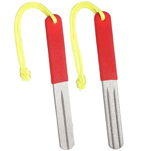 Skylety 2 Pcs Hook Sharpener Hook File for Fishing Diamond File with Handle Portable Double Sided Fine and Medium Grit for Fishing - color: Vivid Red