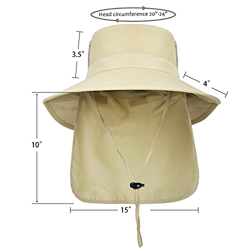 Catalonia Sun Hat for Men,Outdoor Wide Brim Hat with Neck Flap Cover for Fishing Hiking Safari Gardening - color: Tan / Side Mesh