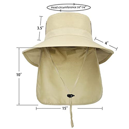 Catalonia Sun Hat for Men,Outdoor Wide Brim Hat with Neck Flap Cover for Fishing Hiking Safari Gardening - color: Tan / Side Mesh