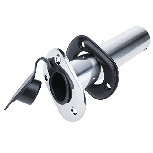 NovelBee 4pcs Boat Fishing Rod Holders,Stainless Steel Fishing Rod Rack Flush Mount withCap,Liner,Gasket (15 Degree Rod Holder)