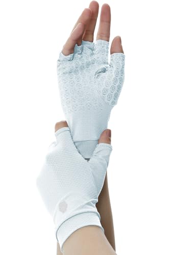 Men's Women's SPF Fingerless Gloves Mittens Sun Protection Unisex Driving Gloves UPF 50+ With Silicone Gel - color: Light Blue, size: X-Small
