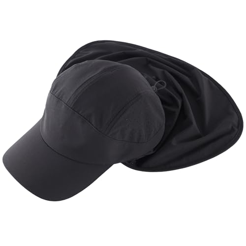 Connectyle Men's Sun Hat with Neck Flap Adjustable Breathable UPF 50+ Sun Protection Baseball Cap for Fishing Hiking Golfing - color: Black