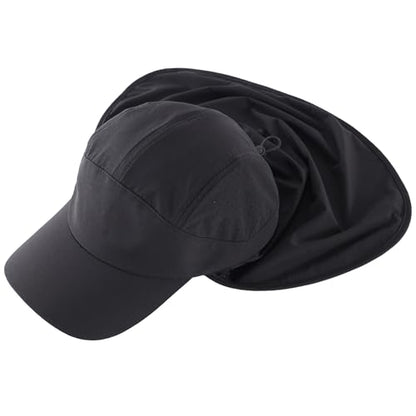 Connectyle Men's Sun Hat with Neck Flap Adjustable Breathable UPF 50+ Sun Protection Baseball Cap for Fishing Hiking Golfing - color: Black
