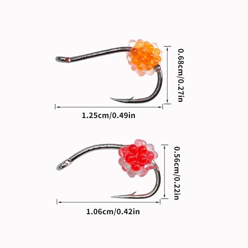 of 8 Angling Hook with Luminescent Fish Eggs Imitations and High Tensile Strength Ideal for Fast Moving Stream Fish Professional Fishing Gear