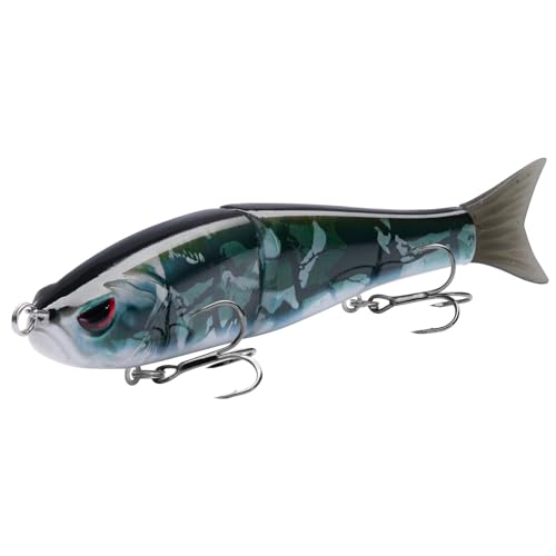 Bassdash SwimShad Glide Baits Jointed Swimbait Bass Pike Salmon Trout Muskie Fishing Lure - color: Black Camo, size: 7in/2.2oz
