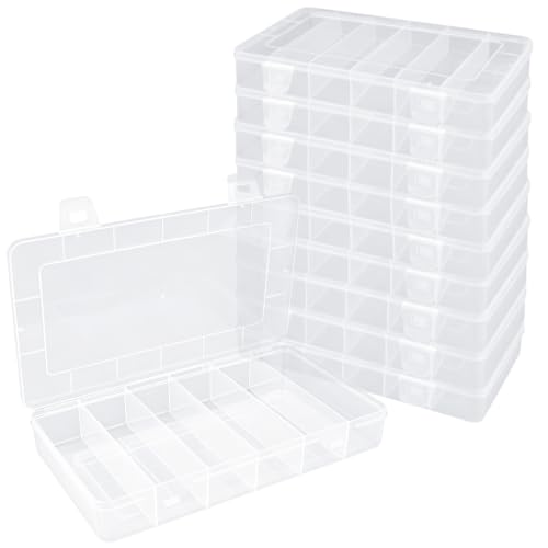 10 Pack 6 Grids Tackle Box Organizer, Clear Fishing Tackle Boxes, Clear Organizer Box with Dividers, Plastic Storage Organizer Container for Crafts, Beads, Earrings, Screws, Nail, Pins