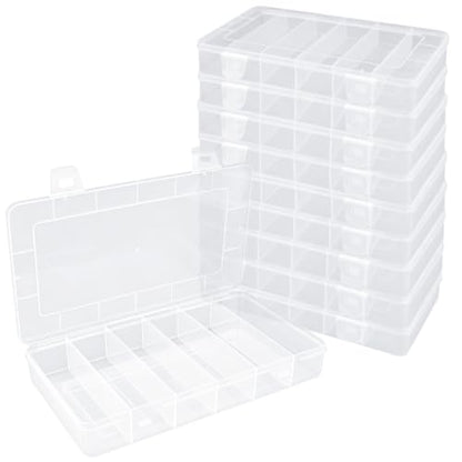10 Pack 6 Grids Tackle Box Organizer, Clear Fishing Tackle Boxes, Clear Organizer Box with Dividers, Plastic Storage Organizer Container for Crafts, Beads, Earrings, Screws, Nail, Pins