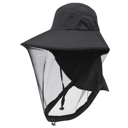 Mosquito Fishing Safari Mesh Net Hat with Neck Flap, Sun Protection Women Men Bug Cap, Hidden Netting Boonie - color: Black