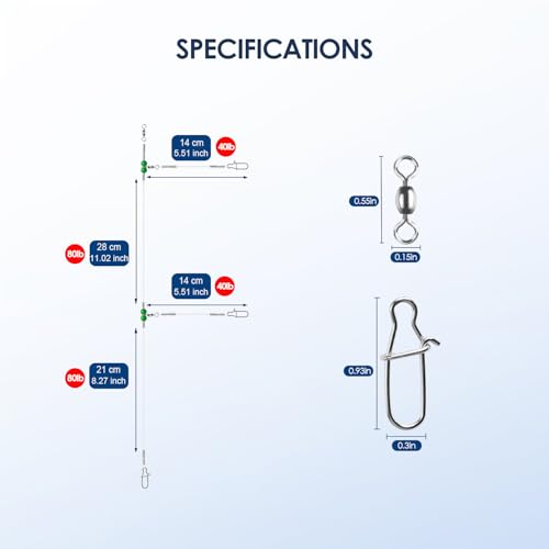 Fishing Leader Fishing Rigs, Luroad 6/12/18 Pcs Nylon-Coated Lines with Swivels Snap Beads, Stainless Steel Hooks Crimps Saltwater Freshwater for Fishing Lovers Angler, 1 Arm/ 2 Arms - color: F.2 Arm-Green-18pcs