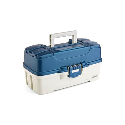 Plano Three-Tray Tackle Box Striper Kit, Blue/Grey, Rust-Proof Brass Latch, Top-Access Tray Compartments with Deep Storage, Made in the USA, Portable Fishing Gear Storage Organizer - style: Striper