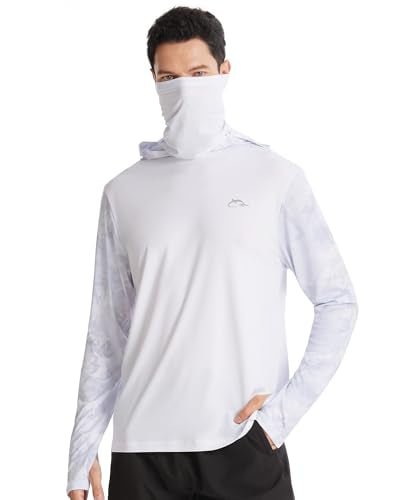 FISHEAL Men's Performance Fishing Hoodie Shirt - UPF 50+ UV Sun Protection Long Sleeve Shirts with Mesh Face Mask - color: Frost Gray Camo, size: Medium