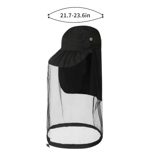 Mosquito Fishing Safari Mesh Net Hat with Neck Flap, Sun Protection Women Men Bug Cap, Hidden Netting Boonie - color: Baseball Black