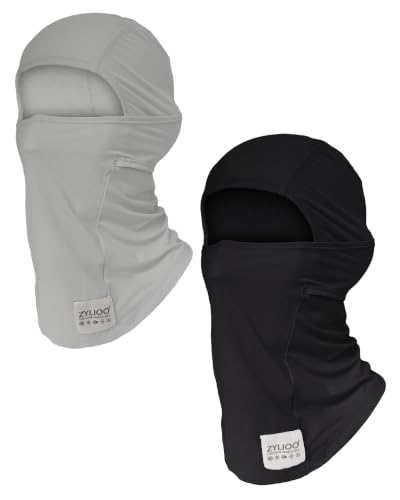 Zylioo XXL Balaclava Mask for Big Heads, Breathable Sun Hood | Roomier 2XL Fit-Cooling mesh fabric helps release heat while giving full head and neck coverage for rides and trails. - color: Black & Light Gray