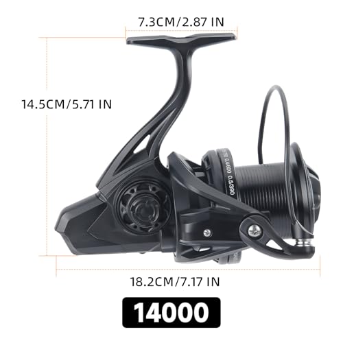 HAUT TON Spinning Reel 8000/9000/10000/12000/14000,6+1BB Metal Surf Fishing Reels,4.8:1 Gear Ratio 55lbs Drag Heavy Long Casting Inshore Saltwater Monster Fish - size: 14000, style: Ht-ngk(black)