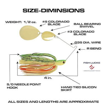 Jimmy Houston Legends Spinner Bait with Colorado Blades (1/2 Ounce Spinnerbait) 5/0 Hook - color: Fire Tiger