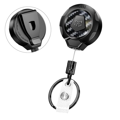 MNGARISTA Upgraded Heavy Duty Retractable Keychain with Belt Clip, 10 OZ Retraction, 31.5" Stainless Steel Cord, 3K Carbon Fiber ID Badge Reel with Badge Strap and Key Ring - color: Black Keychain 1 Pcs