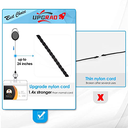 KTRIO ID Badge Holder with Retractable Reel, Horizontal, 2 Pack | Fits 3.7x3.4" Cards, Clear Horizontal Holder, 24" Retractable Badge Reel, Metal Clip & Key Ring, 2-Pack Set - style: 2 Pcs | Horizontal