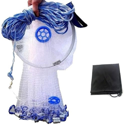 Cast Fishing Net with Aluminum Frame, 0.8 inch Mesh, 7.8-13.8 ft Diameter - color: White, size: Dia: 9.8FT (metal sinker)