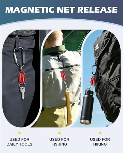 Magnetic Net Release for Fly Fishing, Aluminum Magnetic Quick Release Keychain, Fly Fishing Net Magnet Holder Retractor with Carabiner - color: RED-2PC