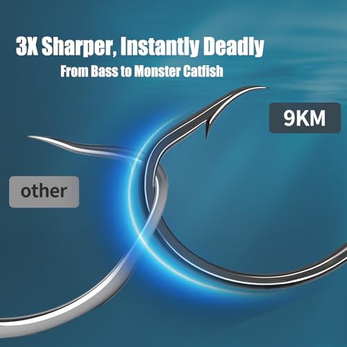 9KM DWLIFE Octopus Fishing Hooks, Double Barbed High Carbon Steel Hooks | Corrosion-Resistant Baitholder Circle Hooks with Sharp Points for Bass, Catfish, Walleye, Trout and Saltwater Fishing - size: 3#-100pcs