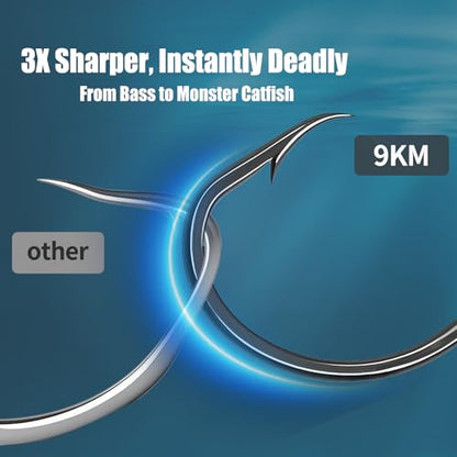 9KM DWLIFE Octopus Fishing Hooks, Double Barbed High Carbon Steel Hooks | Corrosion-Resistant Baitholder Circle Hooks with Sharp Points for Bass, Catfish, Walleye, Trout and Saltwater Fishing - size: 5#-100pcs