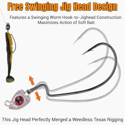 Vivid Fish Eyes Swimbait Jig Heads for Fishing, 15Pcs Swing Bass Jigheads Lifelike Weedless Jig Heads for Ned Rig or Texas Rig 1/8 3/16 1/4 3/8 1/2oz - size: Size Assorted, 15Pcs