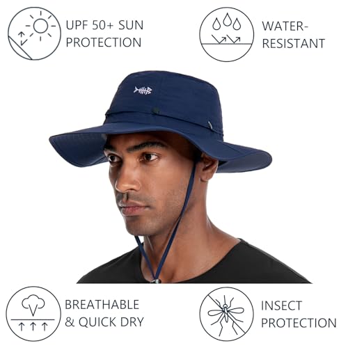 BASSDASH UPF 50+ Mosquito Sun Hat with Hidden Head Net and Neck Flap for Men Women Outdoor Fishing Hiking Camping - color: Navy Blue