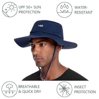 BASSDASH UPF 50+ Mosquito Sun Hat with Hidden Head Net and Neck Flap for Men Women Outdoor Fishing Hiking Camping - color: Navy Blue