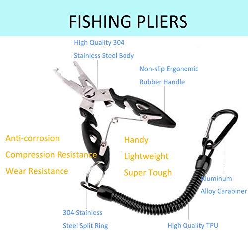 Fishing Pliers, Multi-Function Hook Remover Split Ring Fishing Gears Accessories, Stainless Steel Line Cutter with Sheath and Lanyard Fly Fishing Tools Set