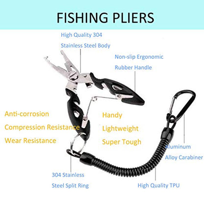 Fishing Pliers, Multi-Function Hook Remover Split Ring Fishing Gears Accessories, Stainless Steel Line Cutter with Sheath and Lanyard Fly Fishing Tools Set