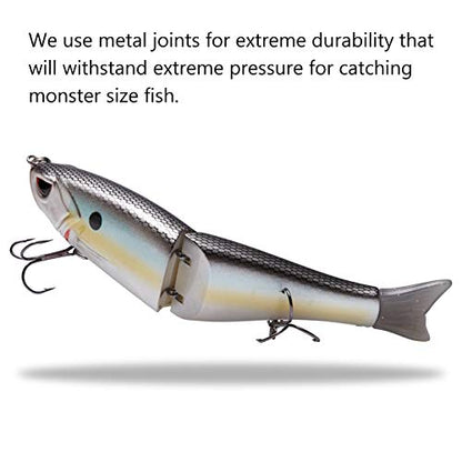 Bassdash SwimShad Glide Baits Jointed Swimbait Bass Pike Salmon Trout Muskie Fishing Lure,3-Pack - color: White Shad + Threadfin + Blue Gold, size: 4.5in/0.65oz