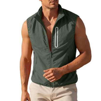 Fishing Vest - Fishing Vests for Men Lightweight Waterproof Zip Up Sleeveless Utility Jackets Outwear with Multi Pockets - color: 01# Army Green, size: Medium