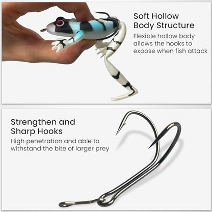 Pristis 3 pcs Topwater Fishing Plopper Lures, Floating Popper Bait Set with Chemically Sharpened Hooks for Saltwater Freshwater, Top Water Plopping Swimbait Teaser for Bass Tuna Perch Pike Crappie - color: 4-Legged Frog Soft Lures