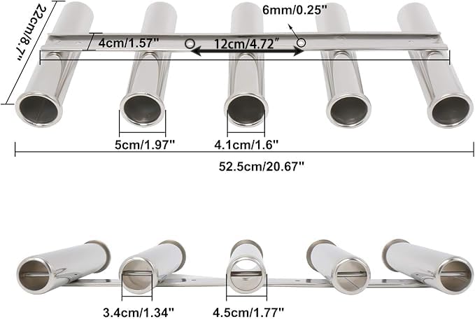 Amarine Made 5 Tube Stainless Steel Fishing Rod Rack Mirror Finish 316 Stainless Steel 5 Rod Rack