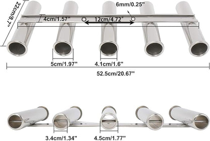 Amarine Made 5 Tube Stainless Steel Fishing Rod Rack Mirror Finish 316 Stainless Steel 5 Rod Rack