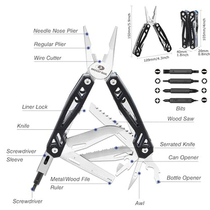 MOSSY OAK Multitool, 21-in-1 Stainless Steel Pocket Knife with G10 Handle, Screwdriver Sleeve, Self-locking Pliers with Sheath-Perfect for Outdoor, Survival, Camping, Hiking, Simple Repair - color: 21-in-1, Black