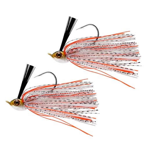 Dr.Fish 2 Pack Swim Jigs Weedless Bass Fishing Jigs Hook Lures with Reinforced Weed Guard Fish Head Swimbait Silicone Skirt Pike Walleye Muskie Freshwater Lures - color: Red/Silver Shad, size: 3/8oz