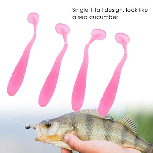 Tbest 50 Pcs 5cm Soft Fishing Lures, Plastic Fishing Bait T-Tail Grub Worm Baits Fish Tackle Accessory 9 Colors - color: Pink