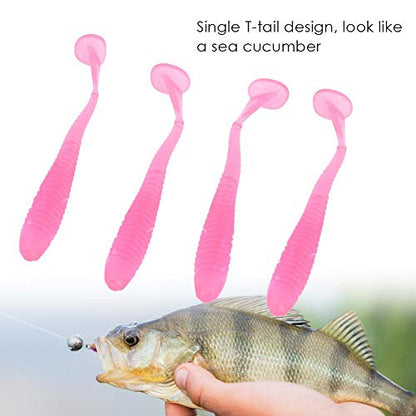 Tbest 50 Pcs 5cm Soft Fishing Lures, Plastic Fishing Bait T-Tail Grub Worm Baits Fish Tackle Accessory 9 Colors - color: Pink