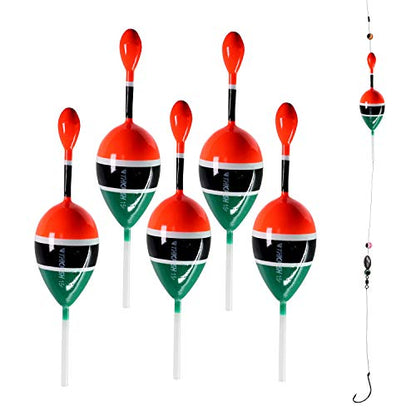 THKFISH Fishing Floats Bobbers Slide Floats Balsa Fishing Bobber Slip Bobbers for Crappie Panfish Trout Bass (1/2oz 2"x5.28") (1/6 1.6"x4.8") 5Pcs - color: Green and Red, size: 1/2 oz 2"x5.28" - 5Pcs