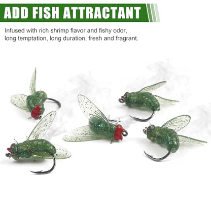 Bionic Fly Fishing Bait, Flies Fishing Lures Kit Trout Jigs Swimbaits Dry Flies Fly Fishing Lures Fish Attractant Fly Fishing Hook for Saltwater Freshwater Bass Panfish 15mm - color: Green-18pcs