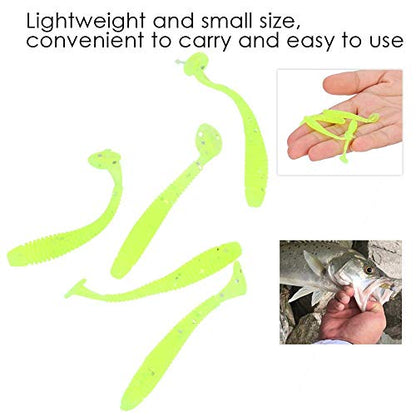 Tbest 50 Pcs 5cm Soft Fishing Lures, Plastic Fishing Bait T-Tail Grub Worm Baits Fish Tackle Accessory 9 Colors - color: Green