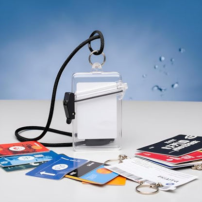 Waterproof Badge Holder, Clear Safe Waterproof Card Holder with Lanyard for Cards, Coin and Money Heavy Duty Durable Locker Dry Box