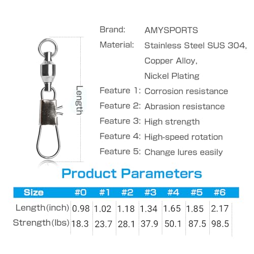 AMYSPORTS Stainless Steel Fishing Swivel Snap Ball Bearing Snap Swivels Fishing High Strength Saltwater Swivels Snaps Interlock Fishing Tackle Swivel Fishing Line Connector - size: size3 (37.9lb) 25 pcs