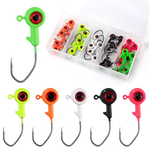 Dr.Fish 30 Pack Crappie Jig Kit 6 Colors Freshwater Fishing Jig Head Crappie Bass Trout Panfish Bluegill Hook Lure Sickle Hook 1/8oz 1/16oz 1/32oz - size: 1/16oz-30 Pack