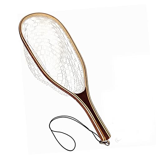 Aventik Fly Fishing Landing Net for Trout Soft Rubber Ghost Mesh Catch and Release Wooden Frame Lightweight and Tangle-Free - style: Long Head